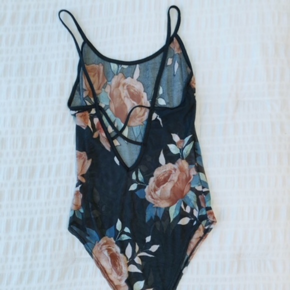 Semi-Sheer Floral Bodysuit with Criss-Cross Back - Picture 2 of 4